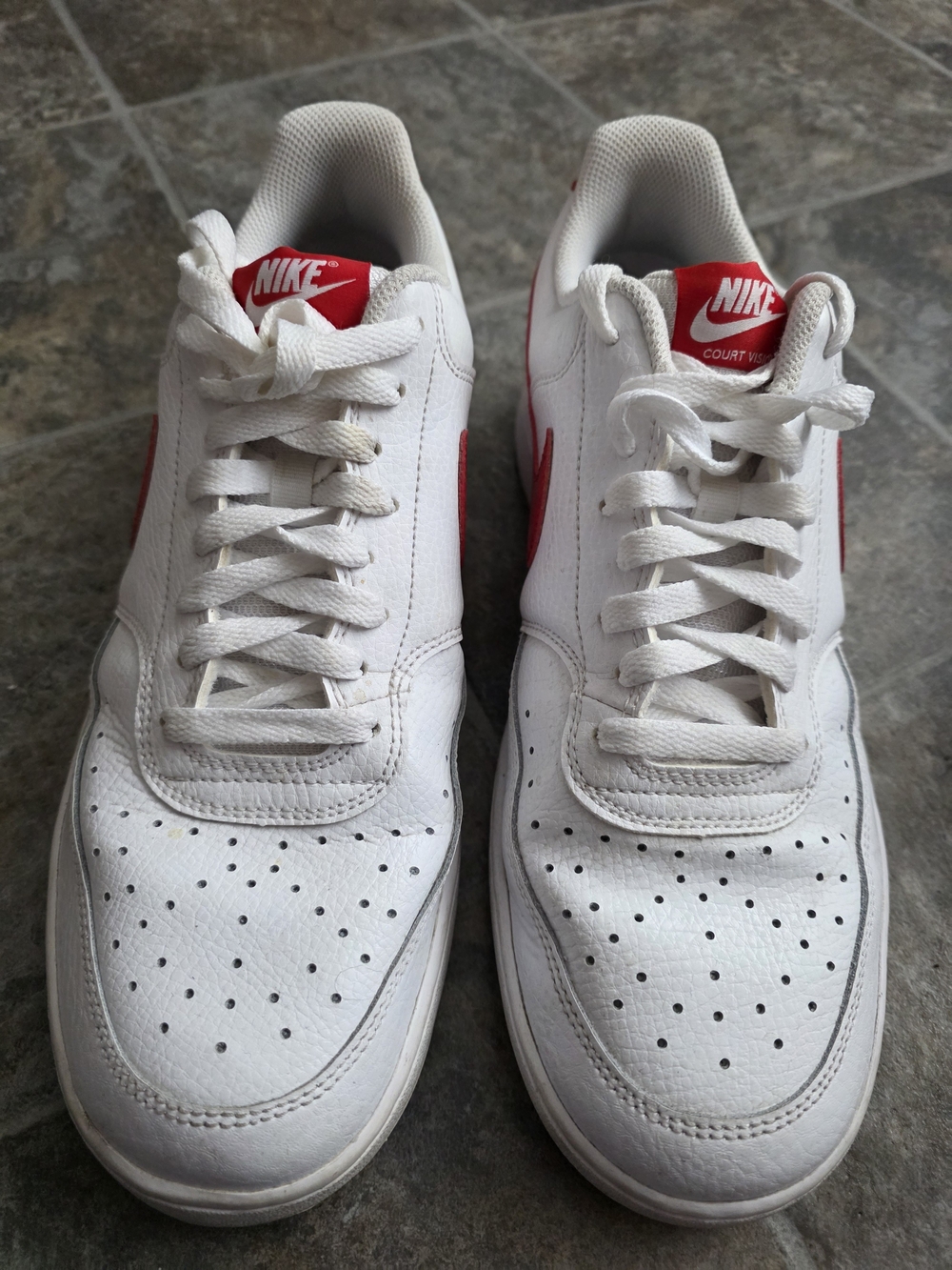 Nike Men's White and Red Court Vision Low Sneakers